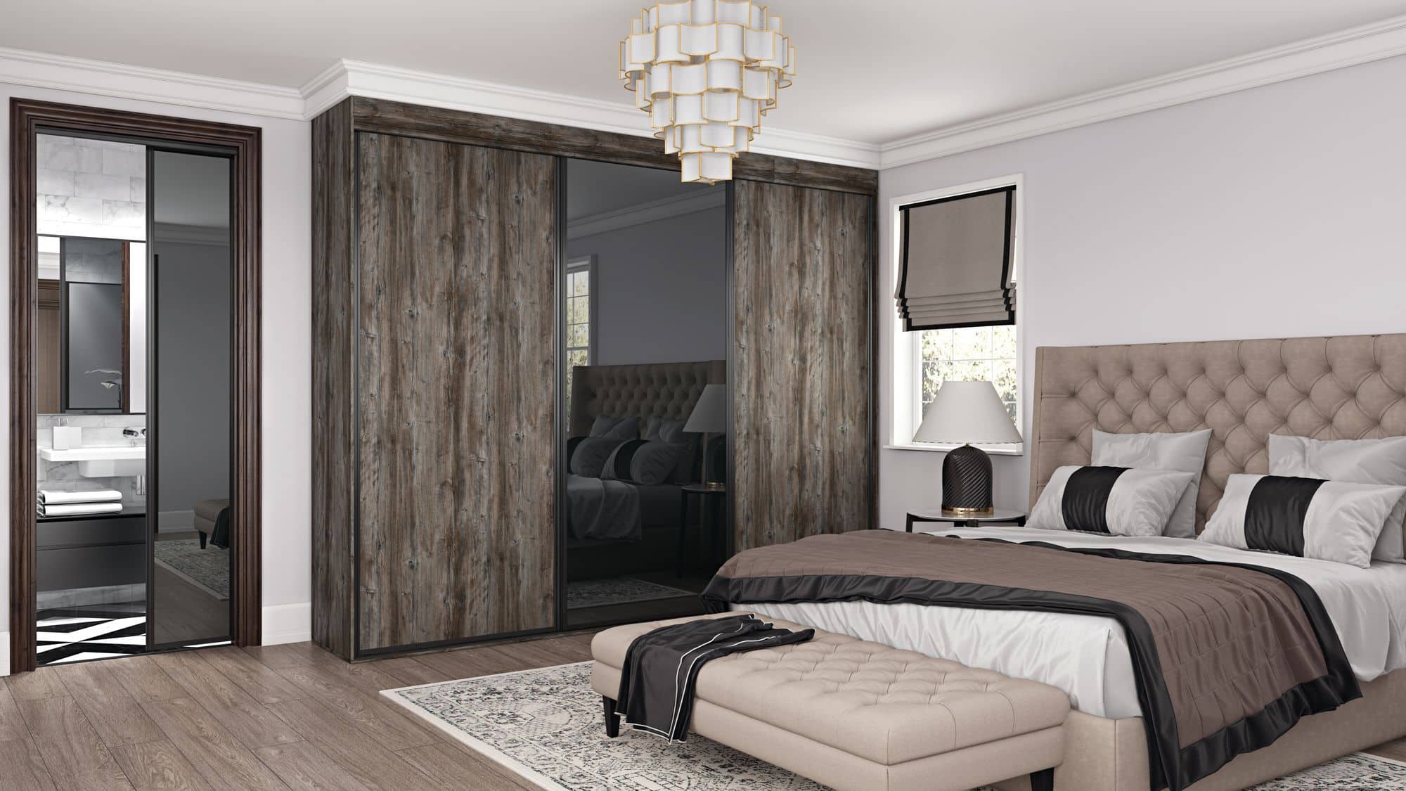 dark wood effect sliding wardrobe