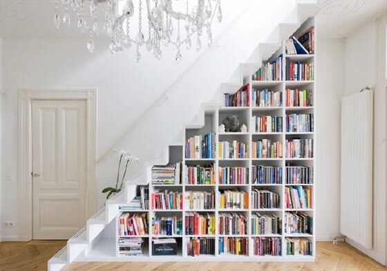 books storage under stairs. buy from glide & slide